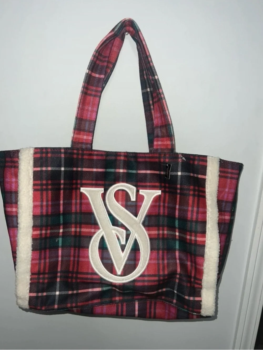 Victoria's Secret Pink Plaid Tote with Cream Trim